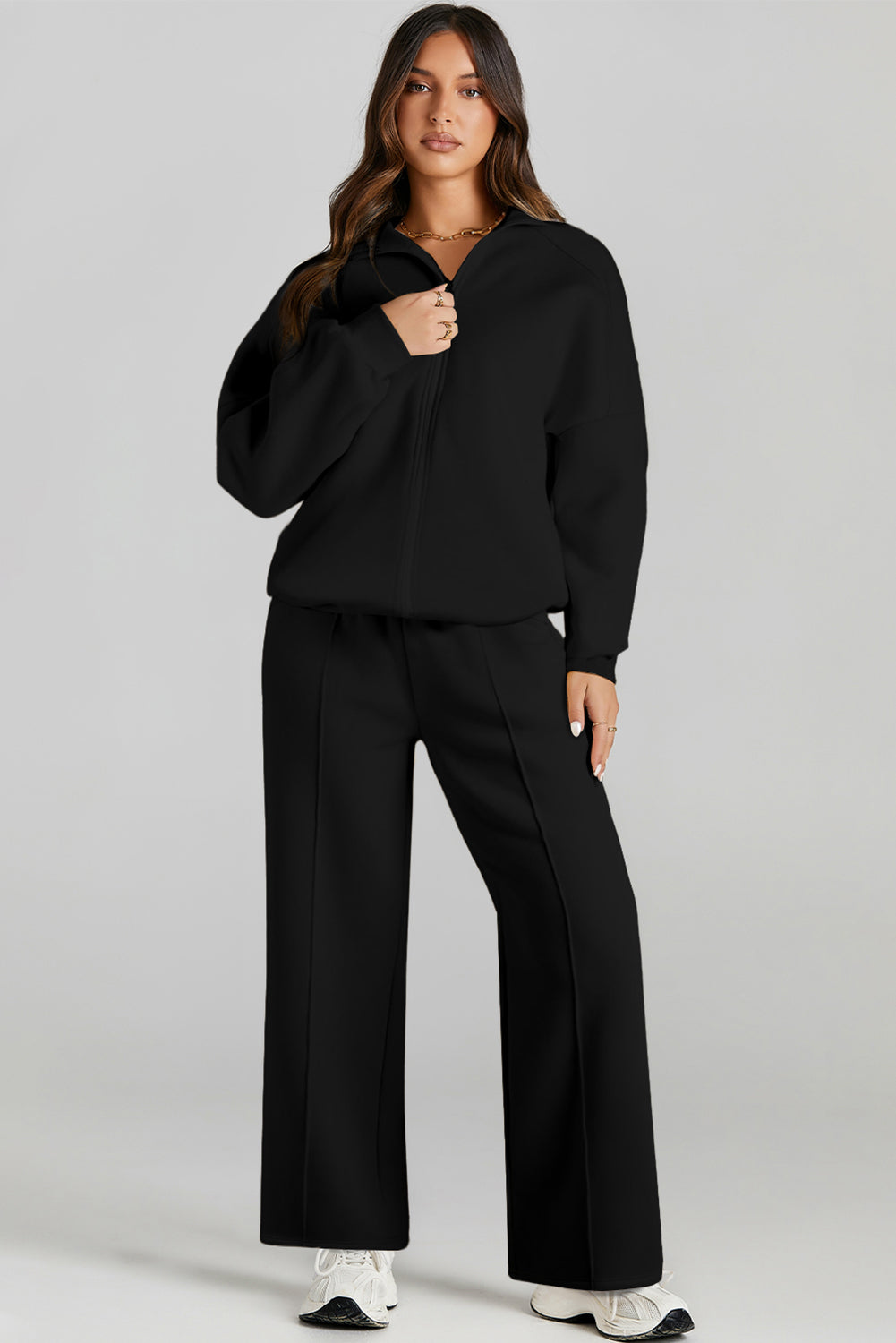 Black Half Zip Sweatshirt and Pants Set