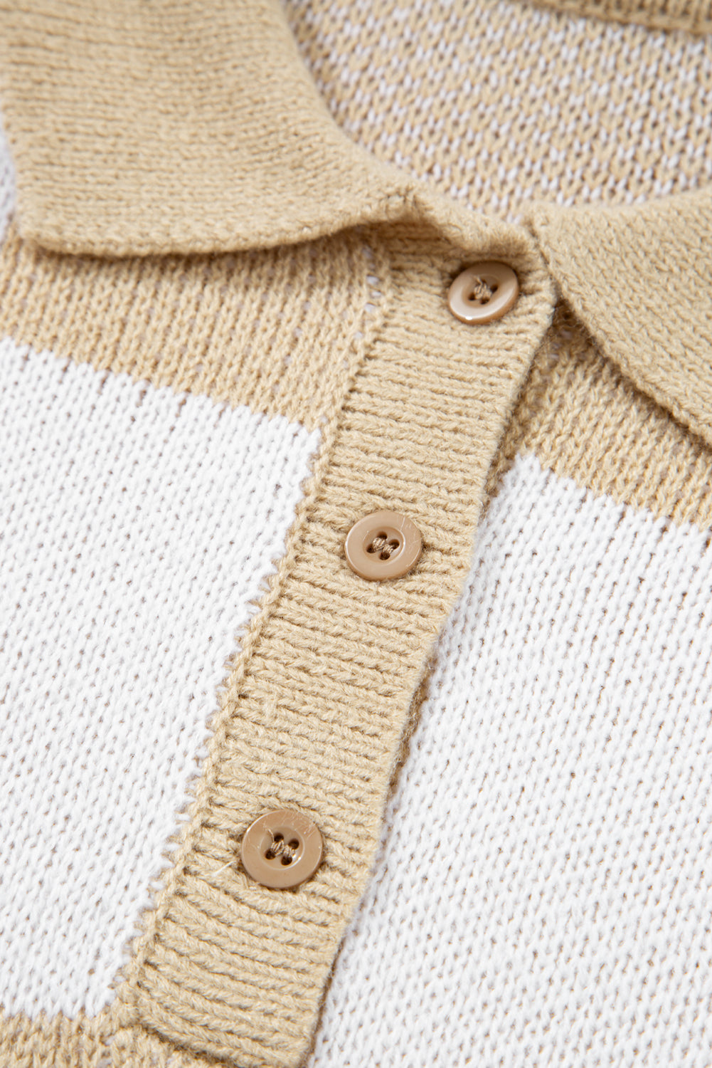 Light French Beige Checkered V-Neck Collared Pullover Sweater