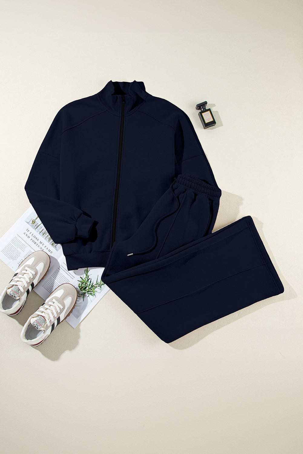 Black Half Zip Sweatshirt and Pants Set