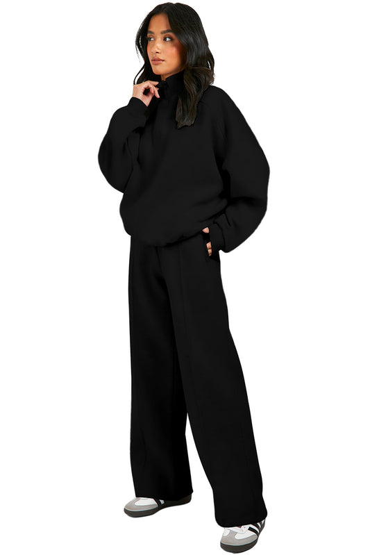 Black Half Zip Sweatshirt and Pants Set