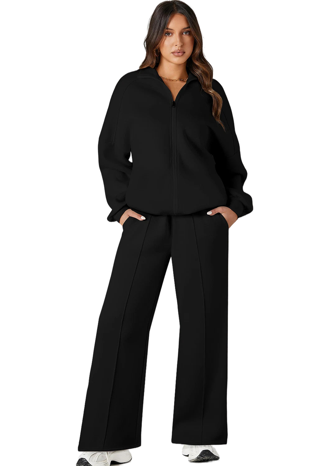 Black Half Zip Sweatshirt and Pants Set