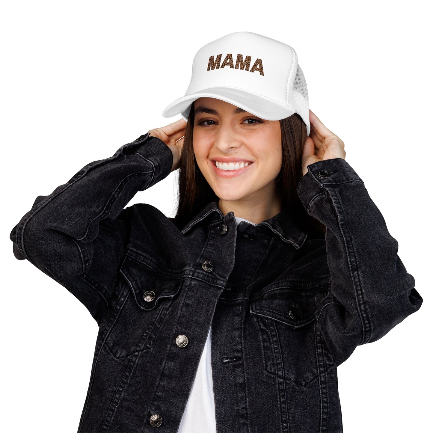 Mama Leopard Print Embroidered Trucker Hat
