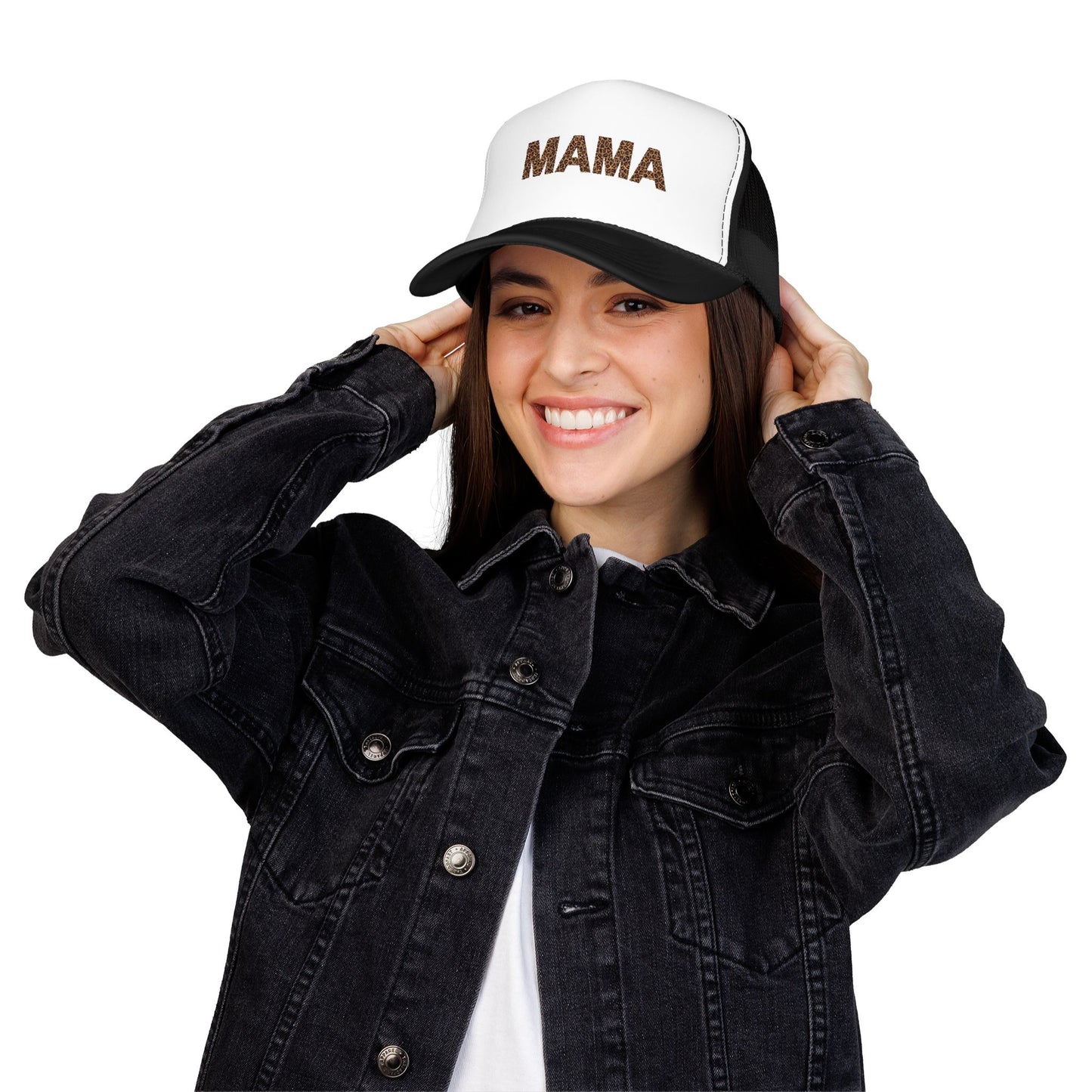 Mama Leopard Print Embroidered Trucker Hat