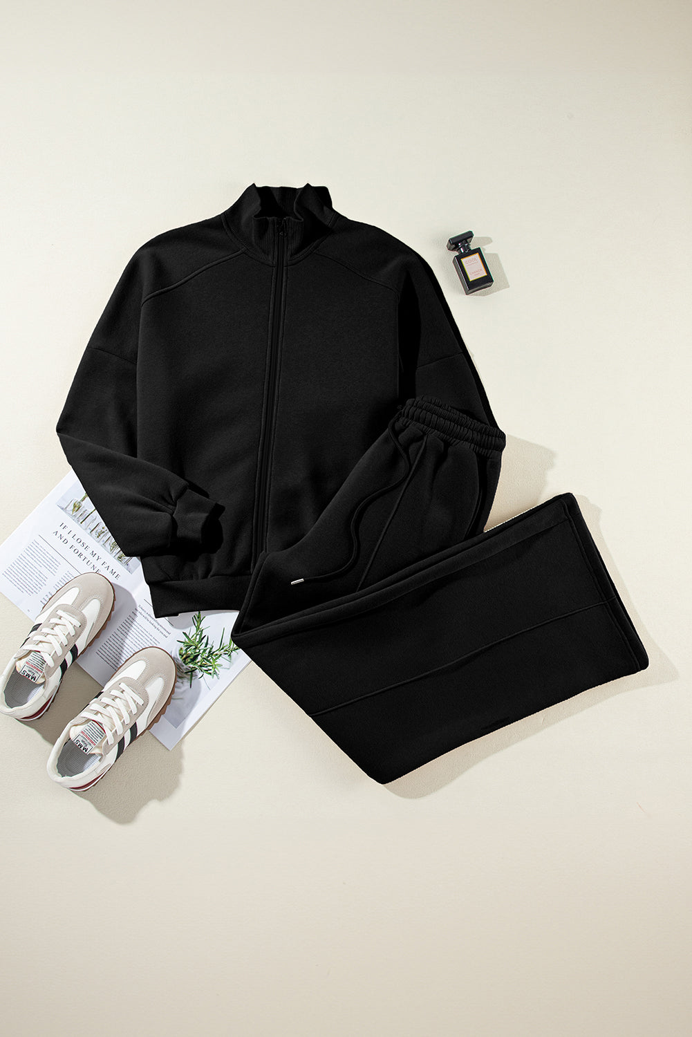 Black Half Zip Sweatshirt and Pants Set