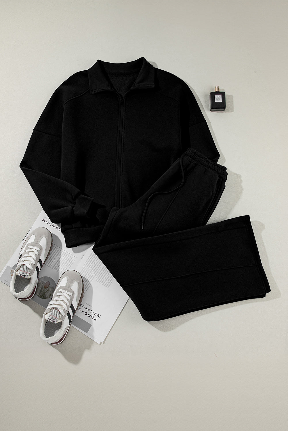 Black Half Zip Sweatshirt and Pants Set